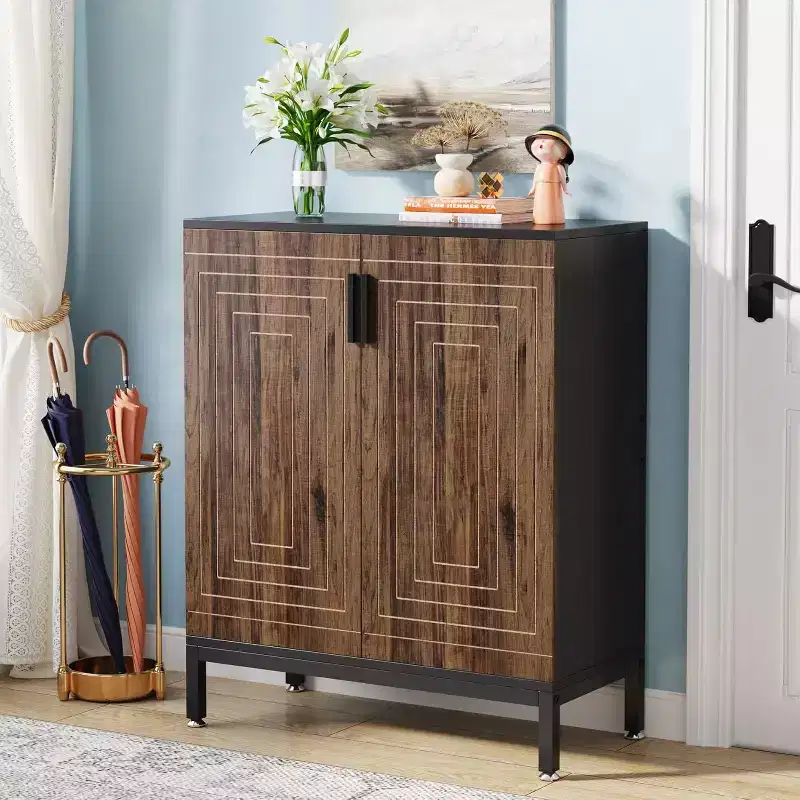 Lantine 5-Tier Shoe Cabinet with Doors for 20 Pairs, Free Standing Storage Organizer for Entryway, Closet, Living Room, Bedroom, Brown/Black