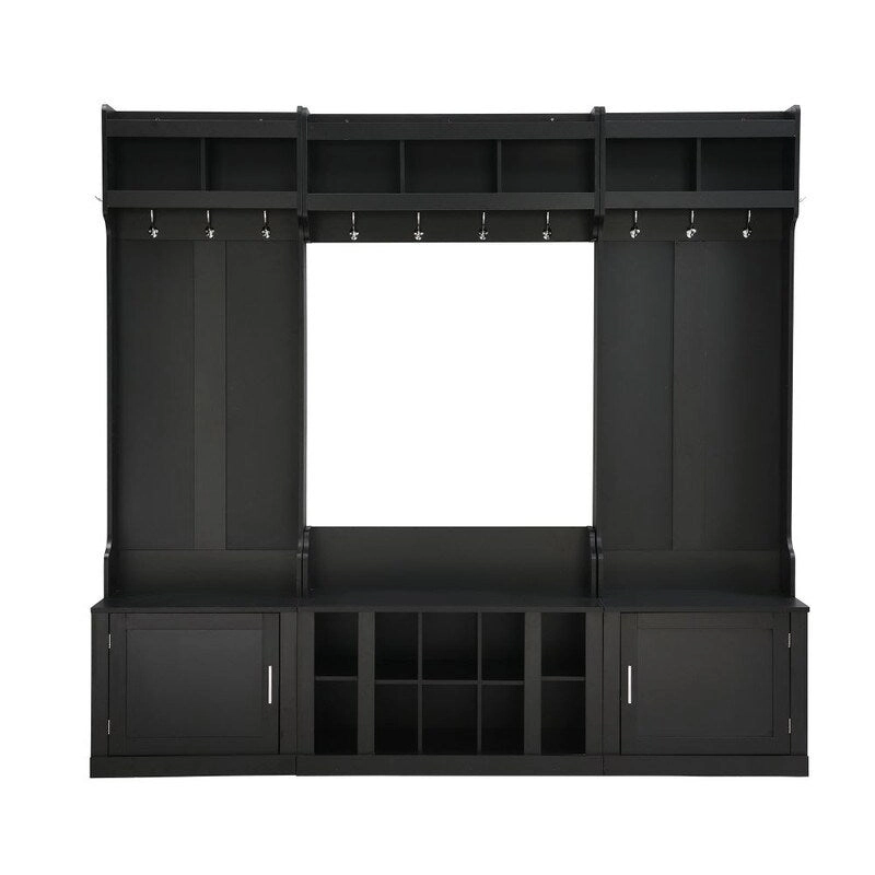 4-IN-1 Multi-functional Hall Tree Entryway Bench with Coat Rack and Shoe Cubbies