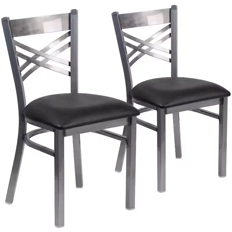 Emma and Oliver 2 Pack Clear Coated X Back Metal Restaurant Chair