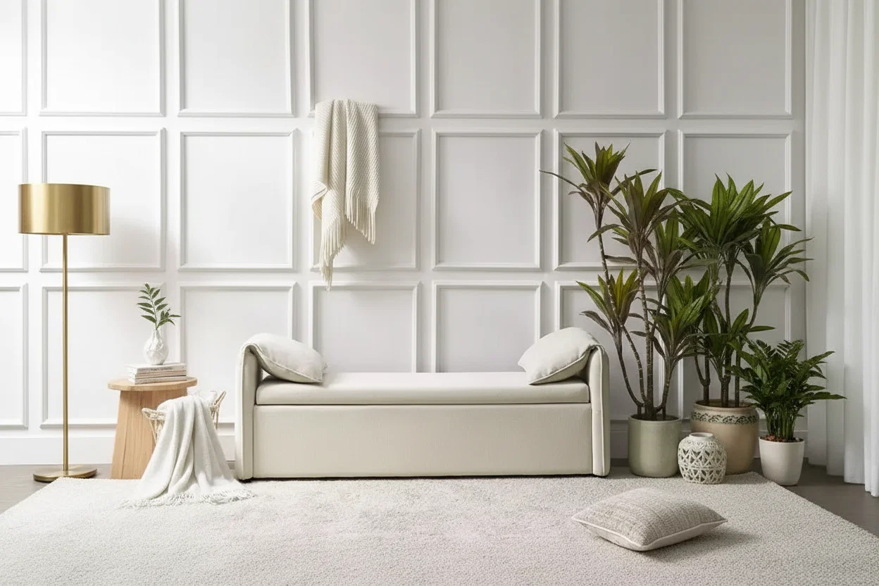 Storage Bench with Elephant Ear Pillows, 61