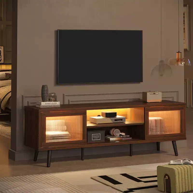 Modern 63 Inch TV Stand with LED Lights for TVs up to 70 Inches