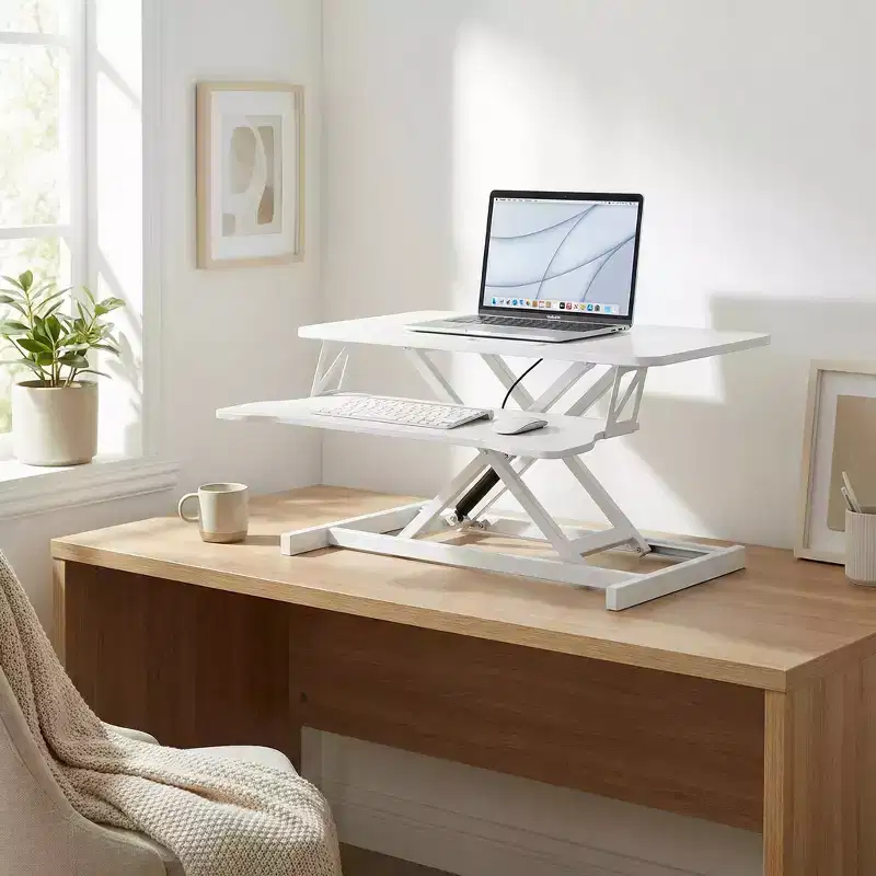 FurnitureR Adjustable Height Laptop Desk with Keyboard Tray, MDF Top Sit Stand Workstation for Home Office, Writing, Reading and Study
