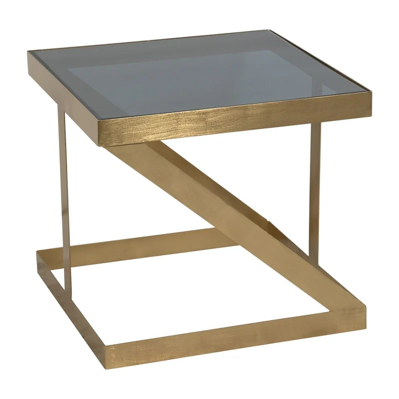 Black/Gold Glass Top Side Accent Table – Iron Frame, 22