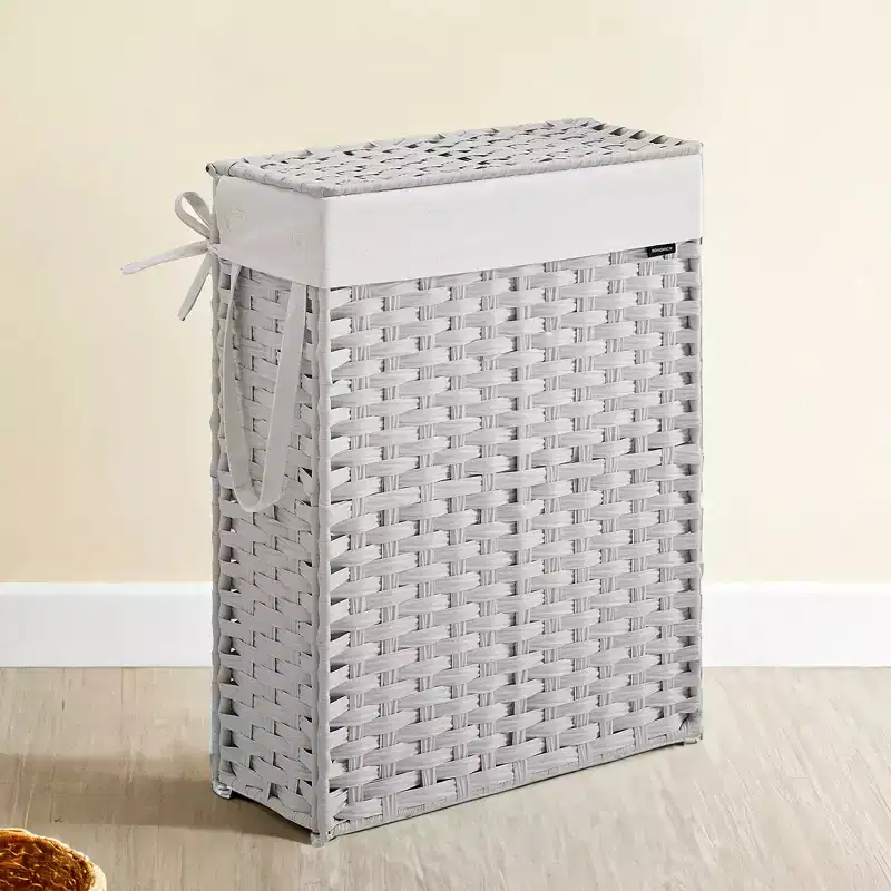14.5 Gallon Slim Laundry Hamper with Lid Rattan Foldable Clothes Laundry Basket with Lid and Handles Removable Liner