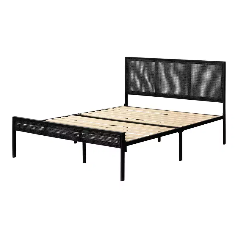 South Shore Metal Platform Bed with Natural Cane/Pure Black
