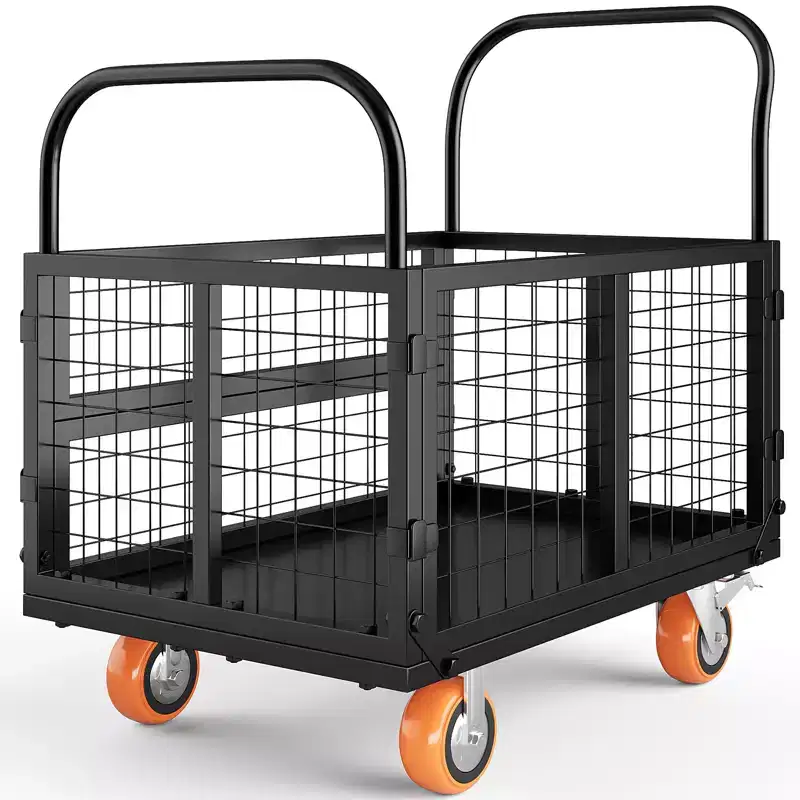 Garvee 6-in-1 Heavy Duty Folding Platform Truck Cart with Removable Mesh Sides and Lockable Wheels, 1800lbs Capacity