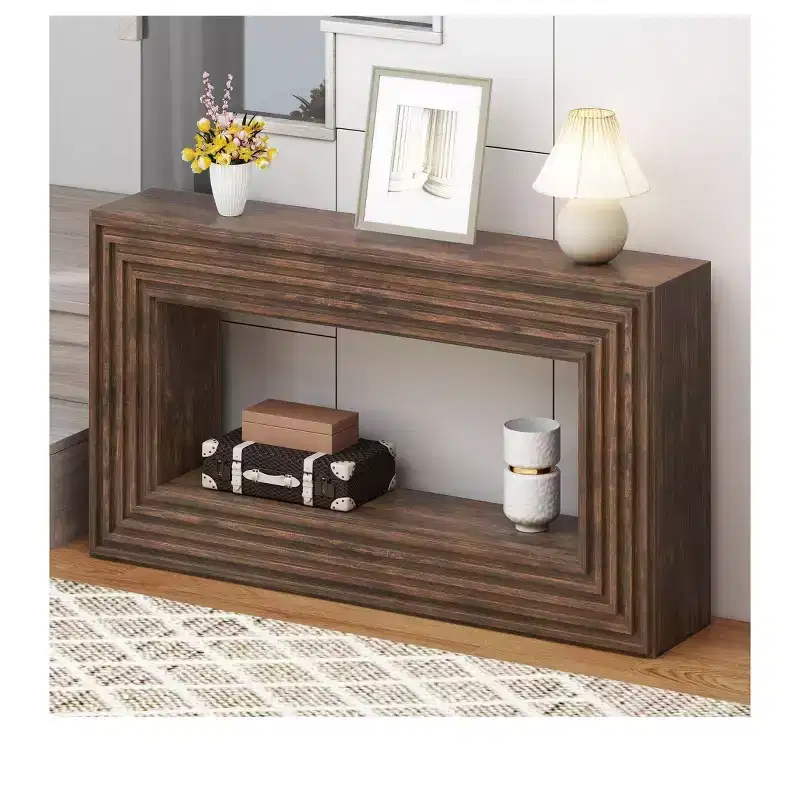 Farmhouse 61 inch Console Table with Open Storage for Entryway Sofa Side Bedroom Home Decor Walnut