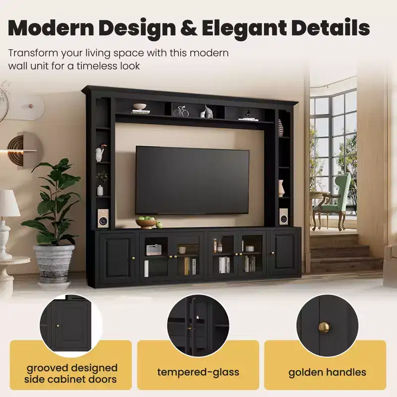GDFStudio Esther Modern Entertainment Center Wall Unit with Bookshelves and Adjustable Shelves