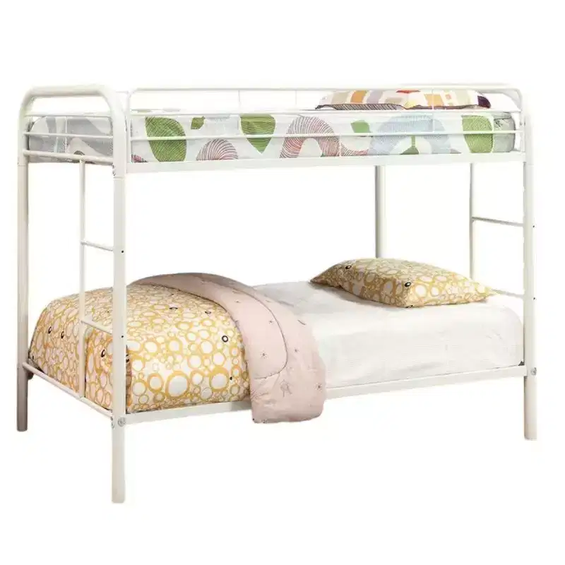 Royal Hampton Twin over Twin Bunk Bed, Built In Side Ladder, White Metal