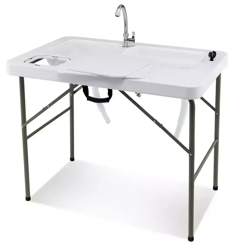 Costway Folding Fish Cleaning Table w/2 Built-in Sinks