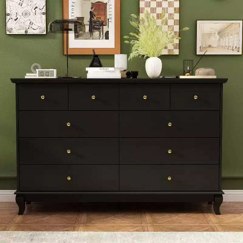 Hitow 10 Drawer Horizontal Dresser with Round Metal Knobs Modern Chest of Drawers