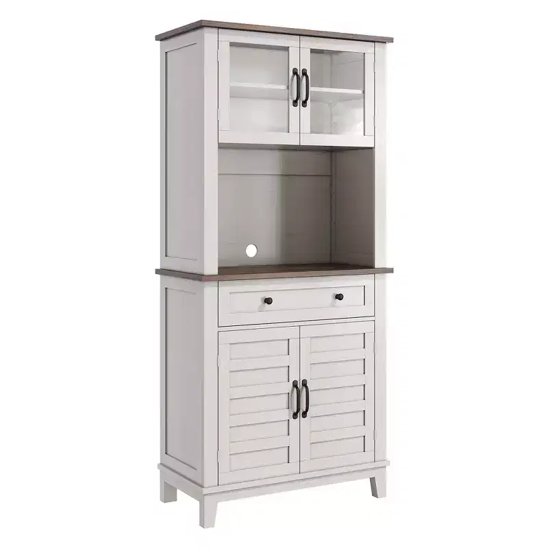 72 Farmhouse Coffee Bar Cabinet w/2 Glass Doors & Drawers - Kitchen Storage for Dining Room