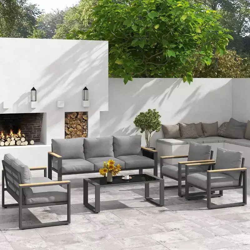Heynemo Aluminum Patio Furniture Set, 8 Piece Outdoor Conversation Set with Coffee Table, Metal Patio Furniture Set for Porch Backyard Garden