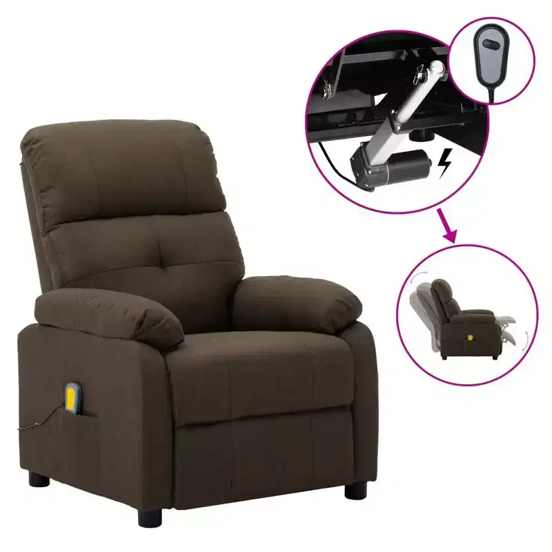 Brown / Cream / Dark Brown Fabric Massage Recliner Chair, Single Seat