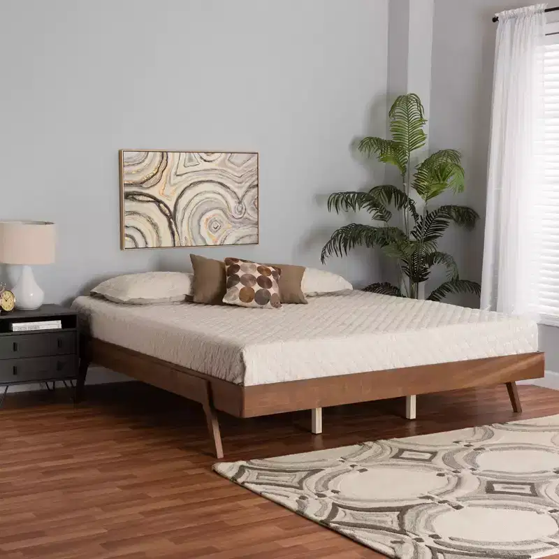 Baxton Studio Sarita Mid-Century Modern Walnut Wood Bed Frame