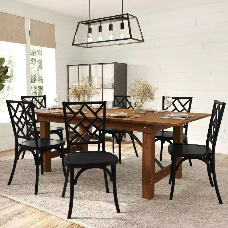 Set of 2 Solid Wood Dining Chairs with Stackable Design, Ornate Seat Back Accenting, and Elegant Finish