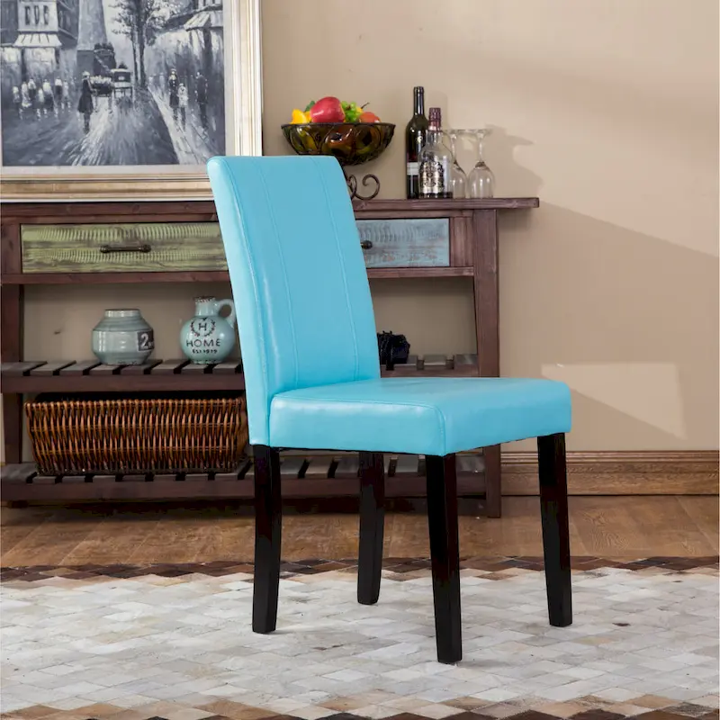 Roundhill Furniture Urban-Style Solid Wood Leatherette Small Padded Parson Chairs (Set of 2)