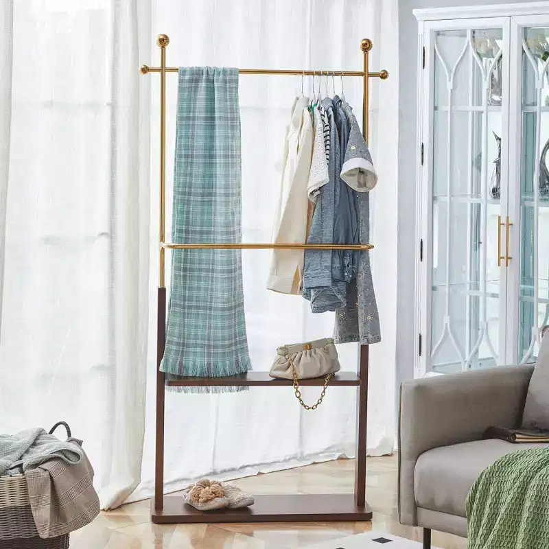 GDFStudio Nira Rustic Stainless Steel Double-Layer Coat Rack with Open Shelf