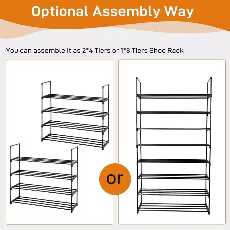 Karl Home 8-Tier Or 2*4-Tier Black Iron Pipe 35.59in. W Shoe Rack