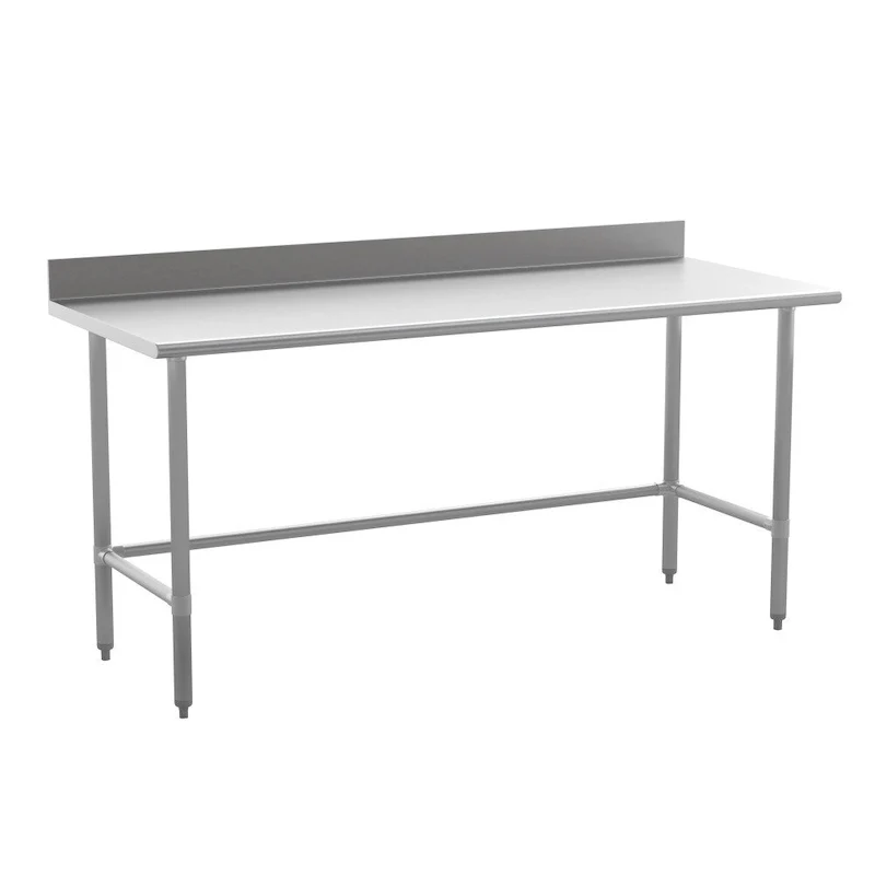 Silver Open Base Kitchen Prep Work Table with Backsplash, Single-User, 18G 430 Stainless Steel
