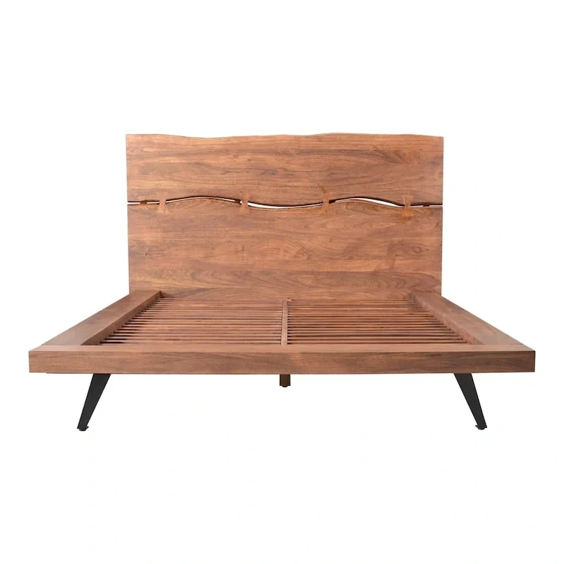 Aurelle Home Marlene Brown Rustic Acacia Wood Platform Bed
