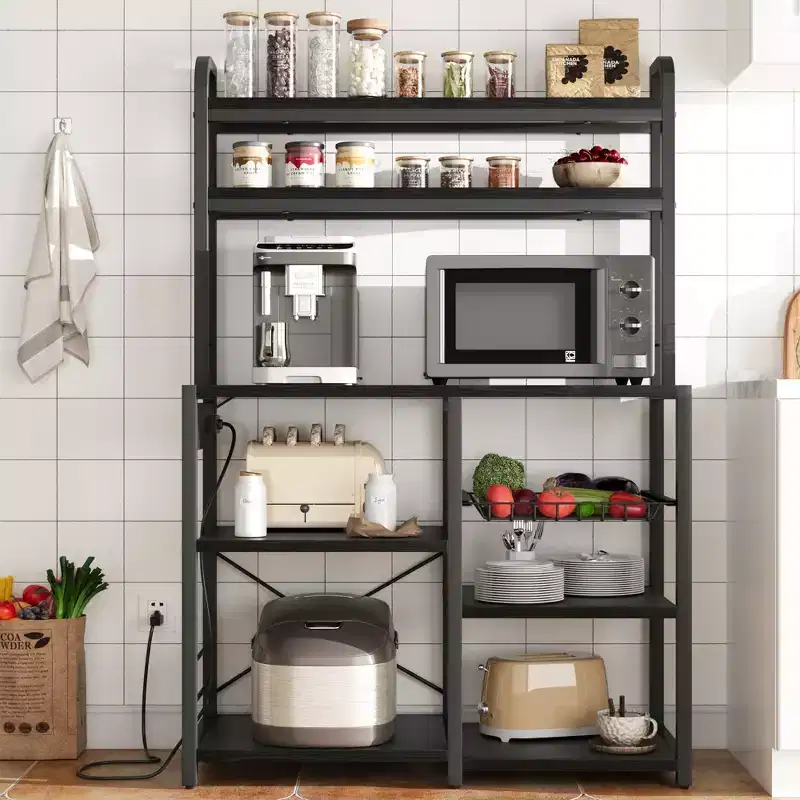 6 Tier Bakers Rack with Power OutletMicrowave Stand and Coffee Bar Table for Kitchen Storage of Spices, and Pans