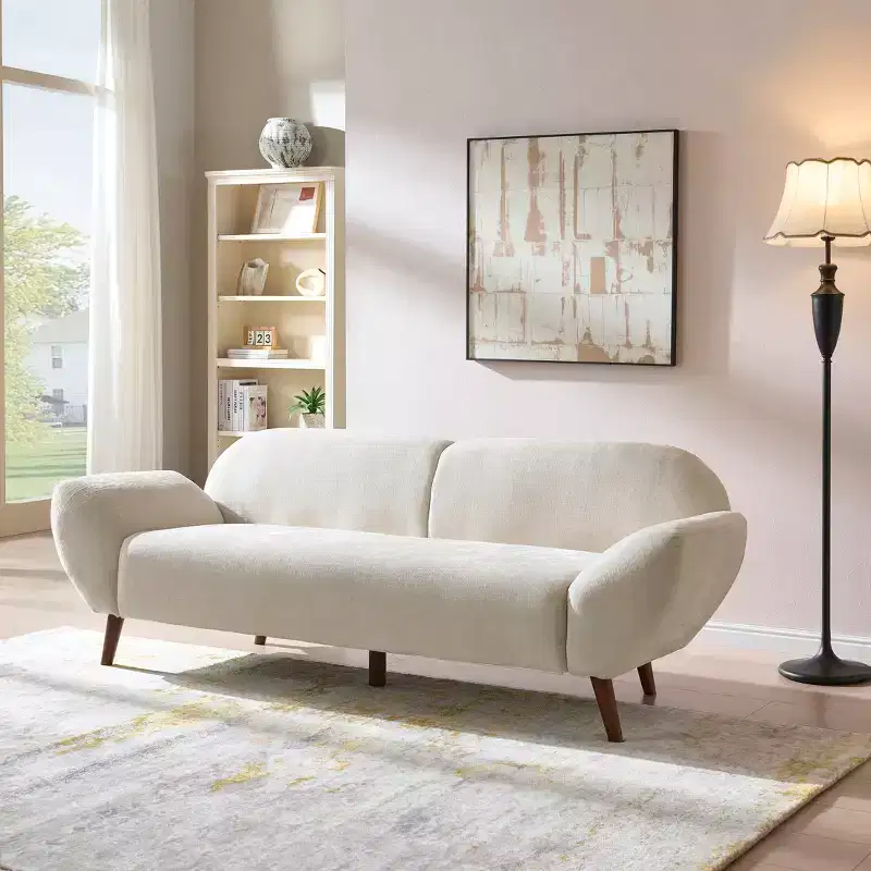 Christopher Knight Home Albertson 83.75 Curved 3 Seater Modern Upholstered Chenill and Rubberwood Sofa