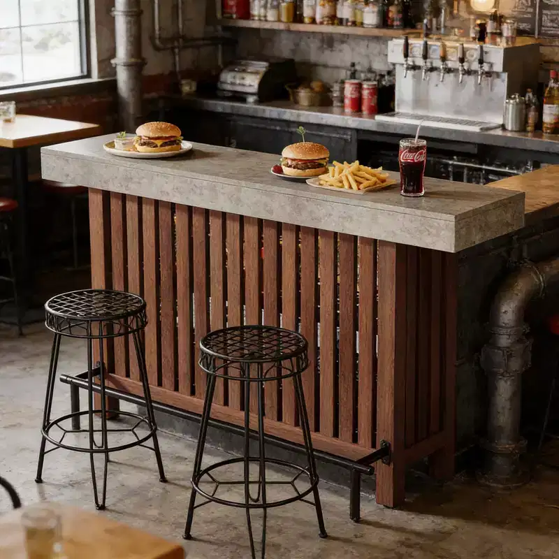 Modern Metal and Wood Bar Table with 2-Tier Storage and Adjustable Foot Pads