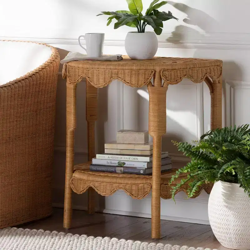 bali & pari Paisley Coastal Scallop Rattan Console Table Light Honey