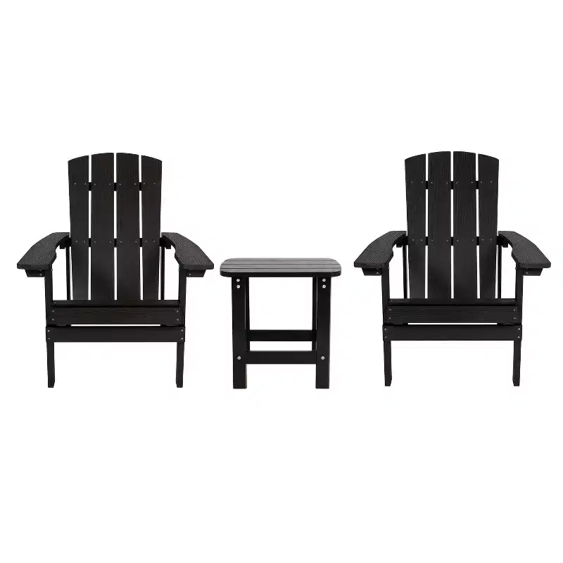 Flash Furniture 2 Pack Charlestown All-Weather Poly Resin Wood Adirondack Chairs with Side Table