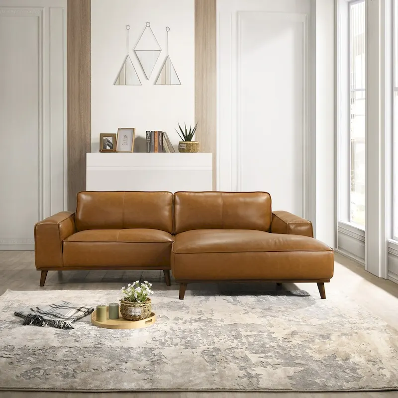 Dayton Mid-Century Modern Genuine Leather Sectional Sofa