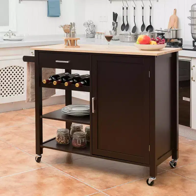 4-Tier Wood Kitchen Island Trolley Cart Storage Cabinet with Rack & Drawer