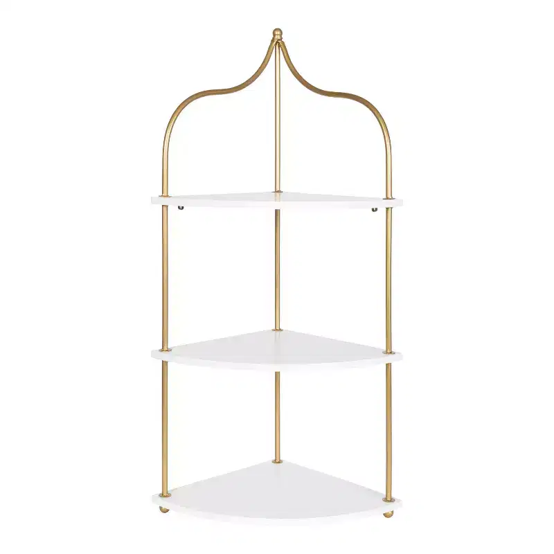 Kate and Laurel Walters Triangle MDF Accent Shelf, 17x12x35, White and Gold