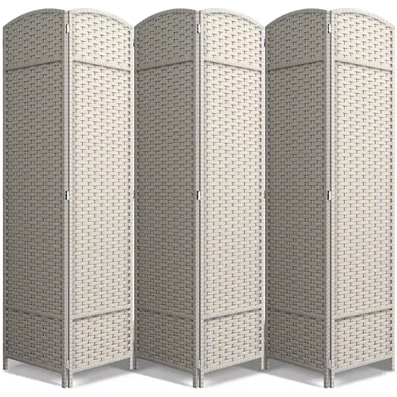 Extra Wide Double Hinged 6 Panels Partition Room Dividers - Mesh Hand-Woven Design Folding Privacy Screens, Wall Divider for Room Separation