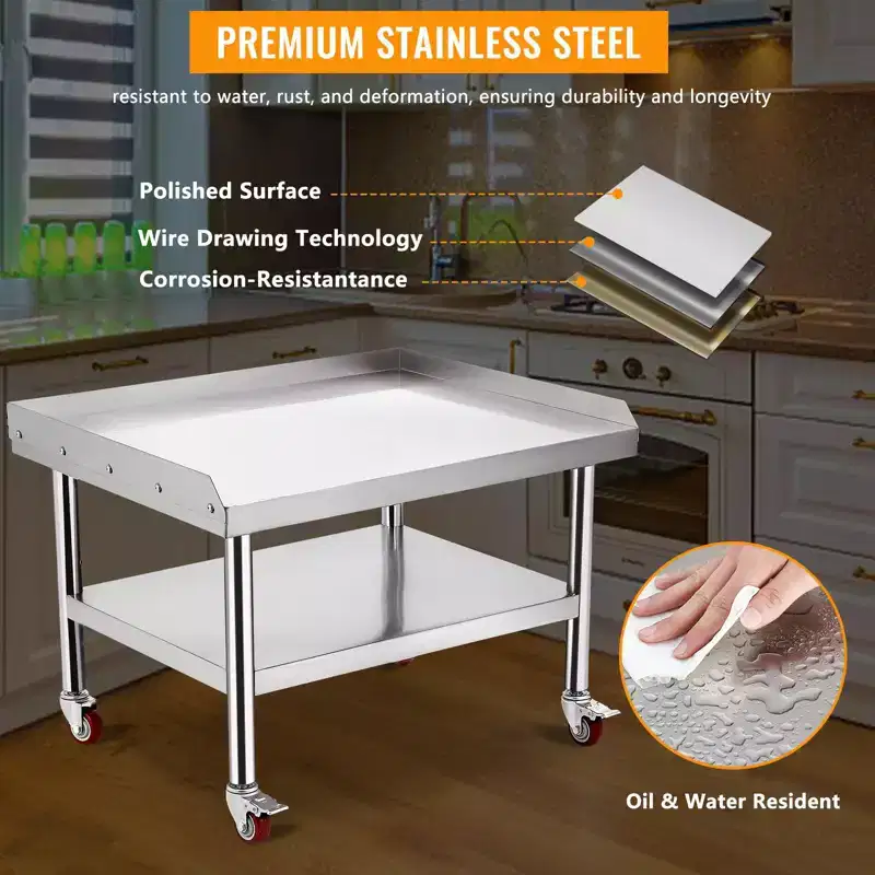 24X28 Grill Stand Table, 1000 Lbs Heavy-Duty Stainless Steel Prep Table with 220 Lbs Undershelf, Ideal for Commercial Kitchens, Hotels, and Homes