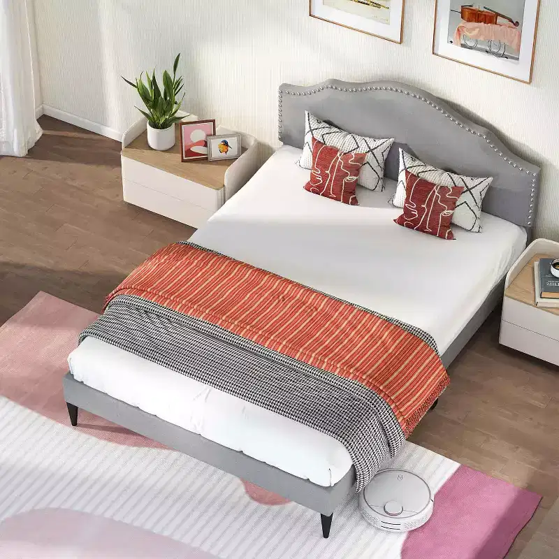 Upholstered Platform Bed Frame with Headboard Fabric Mattress Foundation No Box Spring Needed