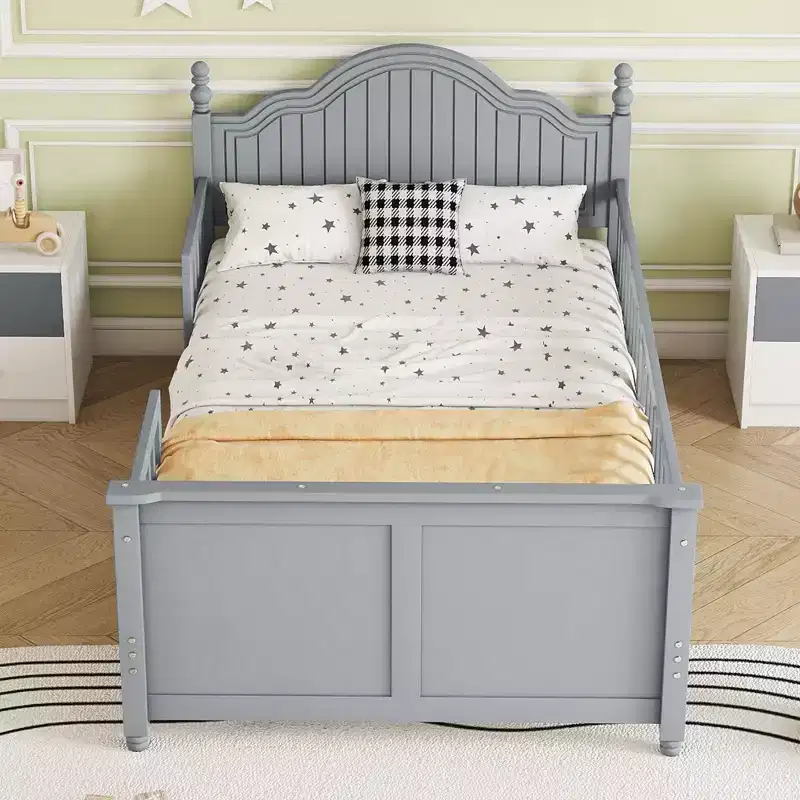 JVNOXK Kids Twin Size Wood Platform Bed in Gray with Headboard and Footboard