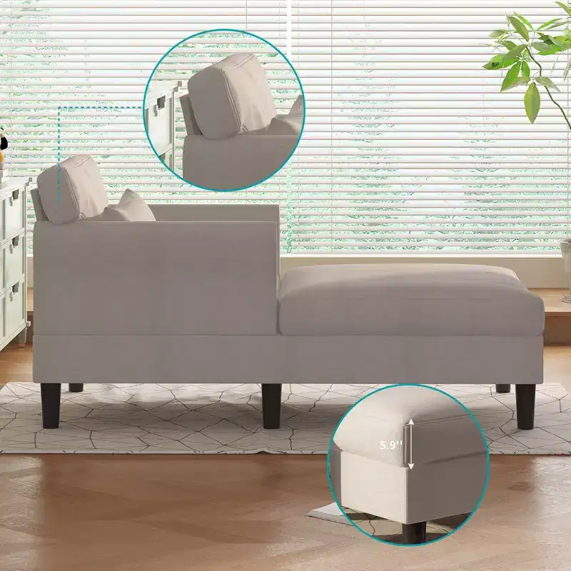 37'' Ice Velvet Chaise Lounge Sofa Couch