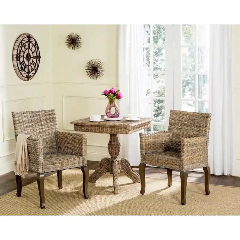 Rattan Woven Dining Chair with Arms, Set of 2