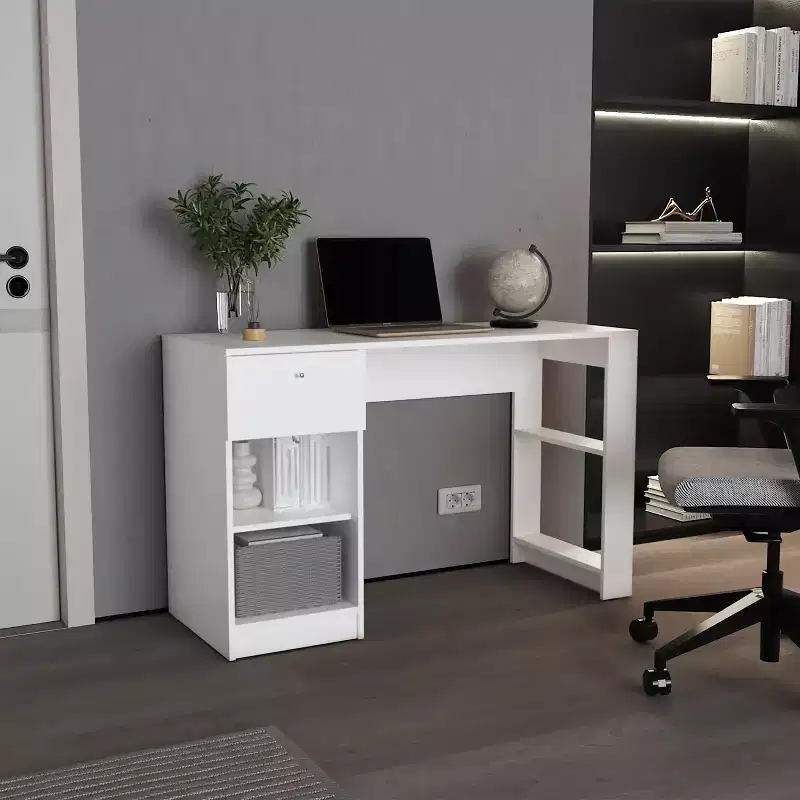 TUYOHW 47 Wooden Writing Desk,Home Office Desk with One Drawer,Four Shelves,Ample Legroom,Modern Computer Desk for Study,Office,Gaming Room