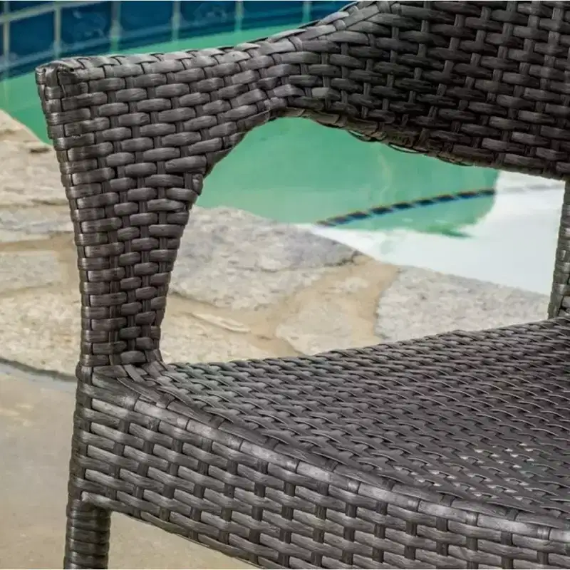 Gray PE Wicker Stackable Armchair, Weather Resistant, Space Saving for Patio