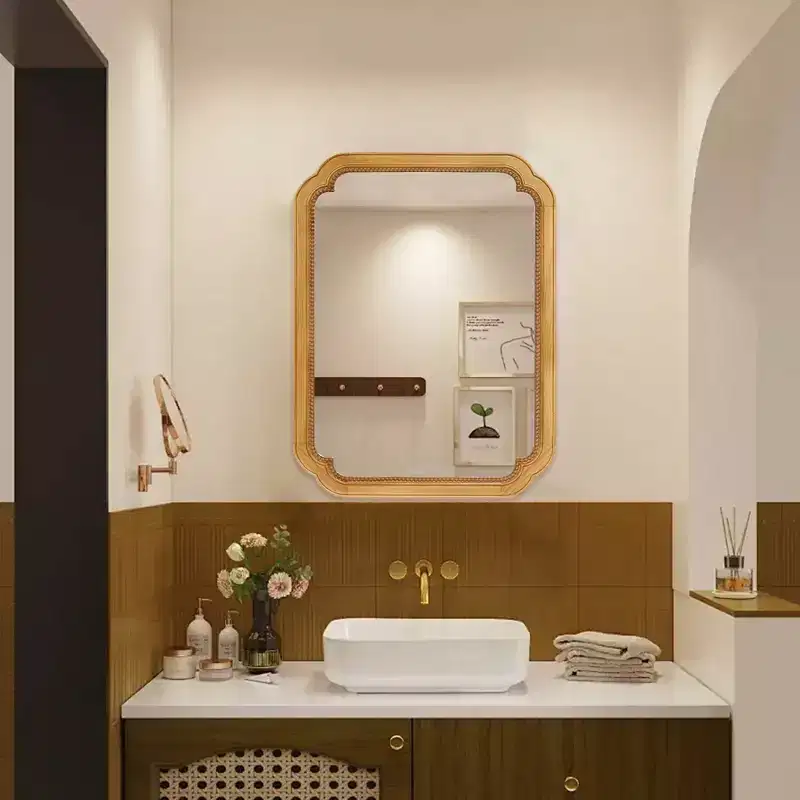 Farmhouse Medicine Cabinet with Round Corner Mirror and Storage Shelves