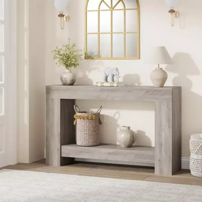 47 Farmhouse Console Table with 2 Tiers and Storage  Large Wooden Sofa Table for Entryway, Hallway and Living Room