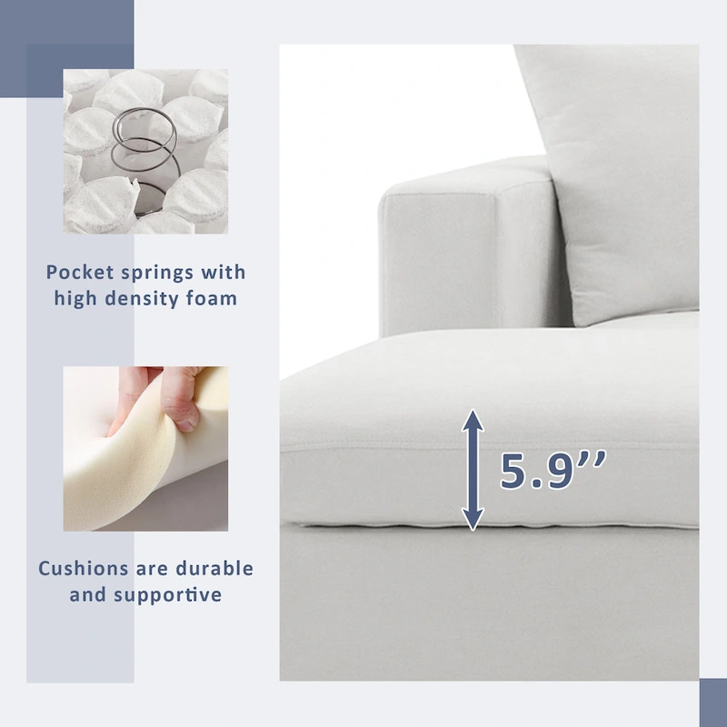 L-shaped Sectional Cloud Couch Set w/Throw Pillows, Ottoman, Wide Seat