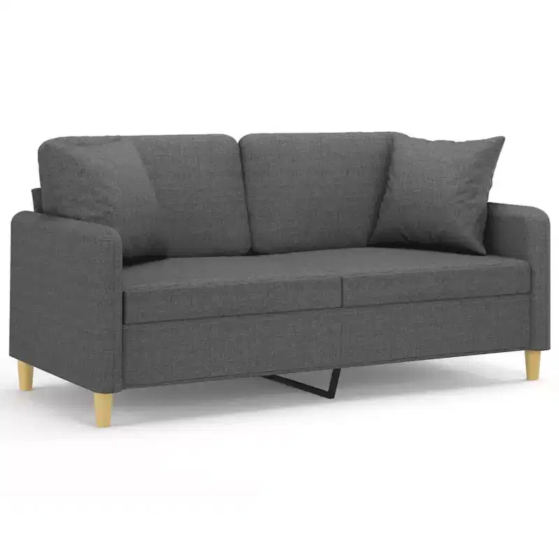 vidaXL 2-Seater Fabric Sofa with Throw Pillows-Dark Gray, Stylish Metal Frame
