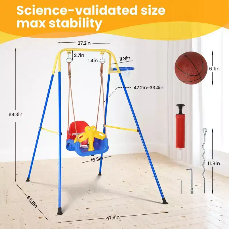 Gear Toddler Swing, 3-in-1 Swing Sets for Backyard, Baby Swing Outdoor/Indoor, Toddler Swing Set Suitable for Children 6 Months and Older