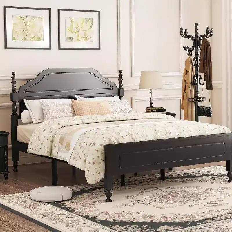 Queen Wooden Platform Bed Frame with Headboard & 11