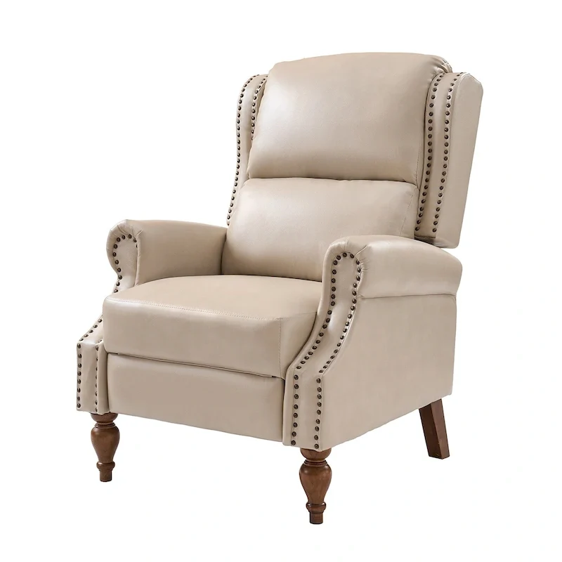 Traditional Vegan Leather Manual Push-Back Recliner, Padded Armrests, Solid Wood Legs, Living Room