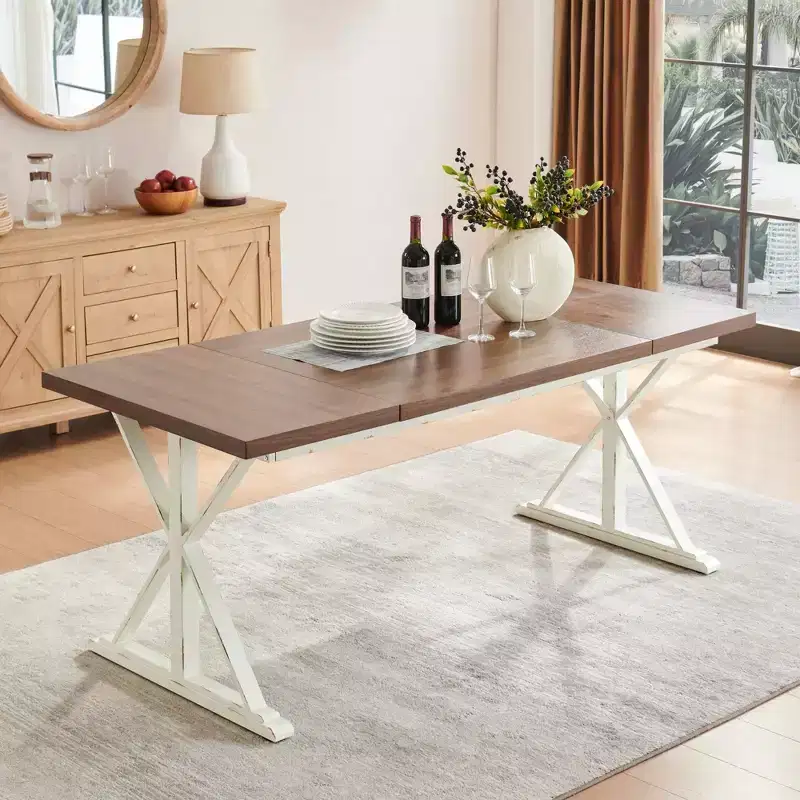 Probe Hues Traditional 6 Person Dining Table with Metal Legs