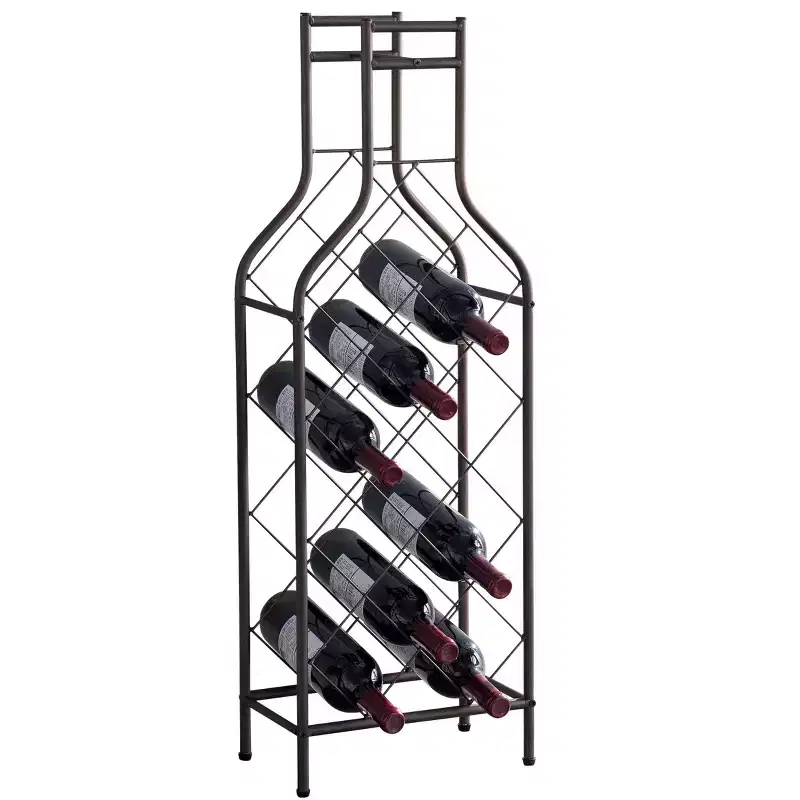 12 Bottles Freestanding Floor Metal Wine Rack Wine Bottle Holders Stands for Home with Bottle Shape Bar Stand for Liquor, Pewter